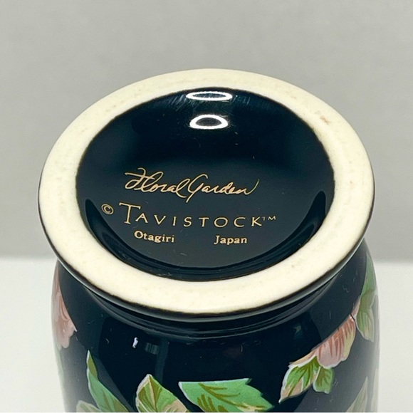 Otagiri Tavistock Floral Garden Vase Black Pink Flowers Gold Trim Made In Japan - Picture 5 of 5